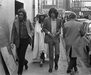 Bands Prints: Charlie Watts, Mick Jagger and his girlfriend Bianca De Macias arrive at Coventry Theatre
