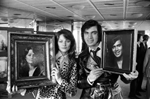 Charlotte Rampling and Engelbert Humperdinck with their portraits at a celebrity portrait