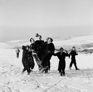 Charlton Athletic football team training in the snow at Eastbourne, Kent