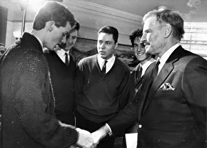 Charlton Heston meets pupils during a visit to St Thomas More School in Blaydon