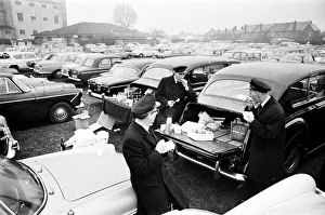 Eating Out Prints: Chauffers enjoy a spot of lunch in the West Car Park at Twickenham whilst their