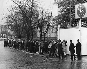 Queues Prints: Chelsea fans queue outside Stamford Bridge for tickets ahead of Chelsea v Leeds United FA