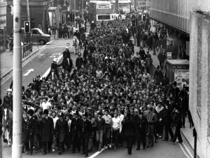 Chelsea football fans are escorted along New Bridge Street in Newcastle by police 27