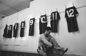 Dressing Room Prints: Chelsea footballer George Graham in the dressing room at Stamford Bridge with the number