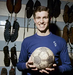 Chelsea footballer Peter Osgood in the boot room at Stamford Bridge February 1966
