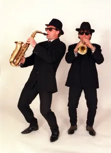 Brass Prints: Chelsea footballers Gianfranco Zola and Mark Hughes dressed as the Blues Brothers