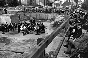 Chelsea Prints: Chelsea holidays at home. London Transport Military Band playing on a bombed site