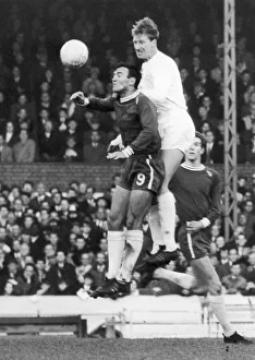 00335 Prints: Chelsea v. Leeds. Leeds United player Jackie Charlton out jumps Bridge of Chelsea
