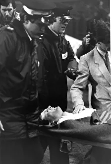 00246 Prints: Chelsea v. Queens Park Rangers Chelsea goalkeeper Eddie Niedzwiecki is carried off
