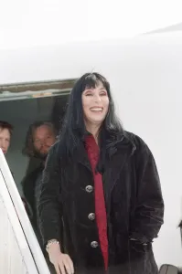 Aeroplane Prints: Cher, American singer and actress at London Gatwick Airport