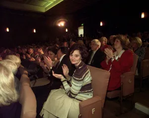 Cherie Blair wife of Labour leader Tony Blair applauds during his speech today