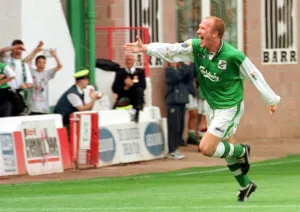 Chic Charnley, Hibernian football player Runs hand out after scoring goal against Alloa