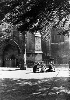 00086 Prints: Childhood confidences in the playground of the girls school beside the walls of Tewesbury