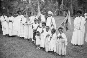 00169 Prints: Children of Abbysinia holding flags Circa 1935 Travel Africa