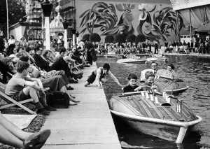English Prints: Children on boating lake at Festival of Britain 1951 in Battersea pleasure gardens