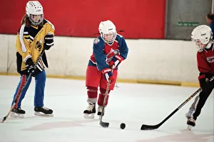 Children enjoying a game of ice hockey during half term at Billingham Forum