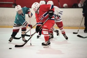 Children enjoying a game of ice hockey during half term at Billingham Forum