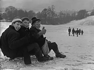 Children enjoying the snow in a Bristol park 31st December 1961