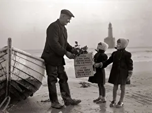 Lighthouse Prints: Children of the lighthouse keepers hand boatman Old Alick their fathers holly topped