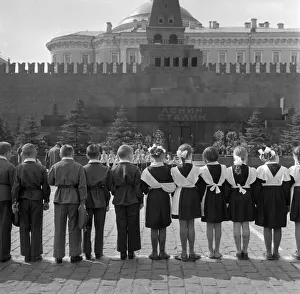 Russia Prints: Children line Red Square in Moscow to mark the anniversary of Lenins birth
