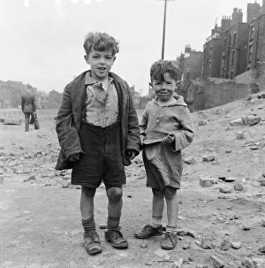 Children of Liverpool playing in a bomb site left since the end of the Second World war