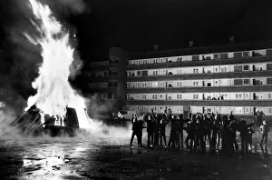 Silhouette Prints: Children at Myrtle Gardens enjoying a damp bonfire night, Liverpool, Merseyside