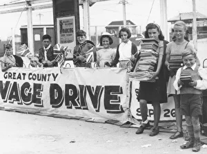 Banner Prints: Children on Paignton Green in September 1942 building a mile of books