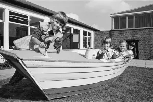 Children paint cobble at Guisborough School in the north-east of England