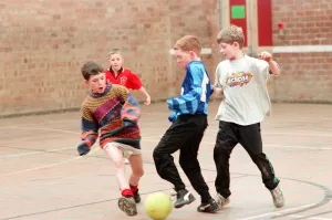 Children playing football in an annual 5-a-side football tournament held at Bishopsgarth
