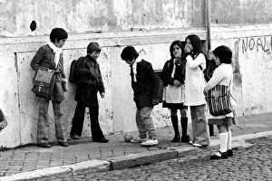 Places Prints: Children playing football on the streets in a poor suburb on the outskirts of Rome