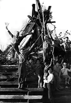 Bonfire Night Prints: Children prepare bonfire ahead of evening celebrations, 5th November 1962