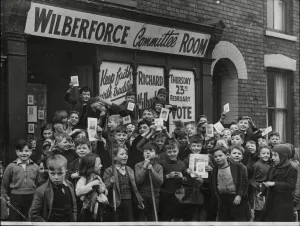 Mail Prints: Children at R. O. Wilberforce (conservative) campaign headquarters in Hull