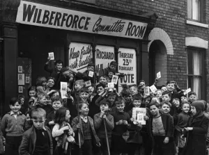 Children at R. O. Wilberforce (Conservative) campaign headquarters in Hull during