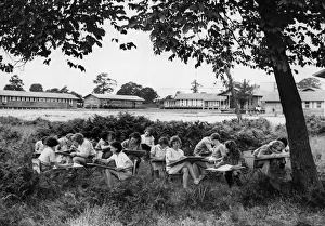 01465 Prints: Children sketching in part of 35 acres of ground attached to a camp in the West Midlands