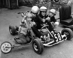 Go Karting Prints: Children Toys Children play on their scooter and go-karts May 1962