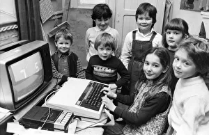 Children using computers. Schoolchildren at the computer at Combo First School near