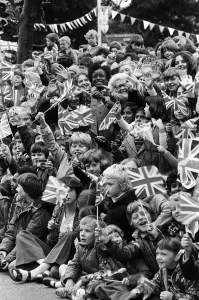 Children waiting to see Queen Elizabeth II who is visiting Dudley during her Silver