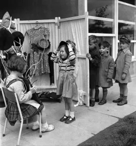 00011 Prints: Children wearing fancy outfits as they participate in class at Cookham Nursery School
