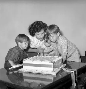 00092 Prints: Childrens Birthday Party: Mrs. Meachim and her three sons all have the same birthday
