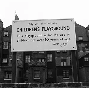 Westminster Prints: Childrens playground in a static water tank in the City of Westminster, London