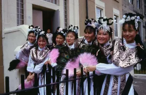 Feathers Prints: Chinese National dancers September 1988 at the opening of the Transport Museum in