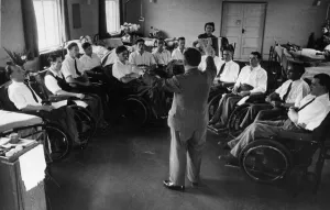 Ward Prints: Choir and musicians composed of wounded servicemen at an Emergency Medical Service (EMS