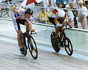 Og2012 Prints: Chris Boardman winning the Olympic Pursuit Gold Medal as he passes the German 1992