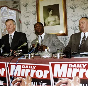 Chris Eubank Boxing with Barry Hearn at a press call arranging a fight against Dan Sherry