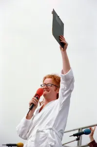 00969 Prints: Chris Evans, DJ on Radio One, presents the Radio One Roadshow from Tenby in South Wales