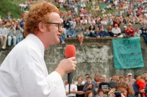 00969 Prints: Chris Evans, DJ on Radio One, presents the Radio One Roadshow from Tenby in South Wales