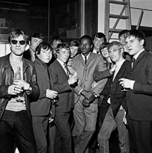 Chuck Berry pictured with The Animals and The Dominoes at Pye recording studios