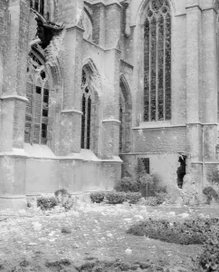 The church at Termonde showing the scars left by German shelling September 5th 1914