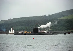 Nuclear Prints: The Churchill class nuclear submarine HMS Conqueror leaves Her Majestys Naval Base