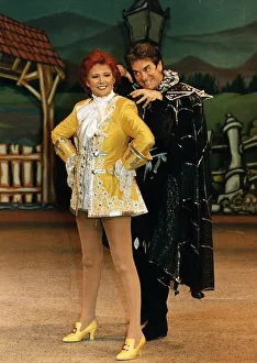 Cilla Black in costume on stage with Patrick (Demon Black Spider